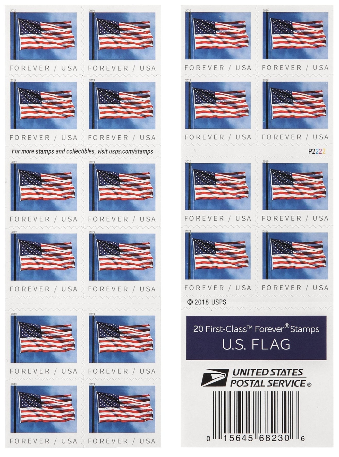 2019 US Flags in Rolls / Booklets Forever First Class Postage Stamps
